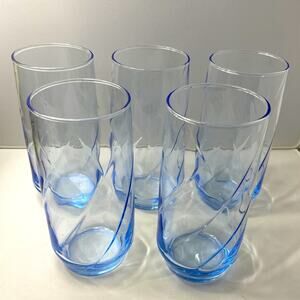 5 Libbey Blue Swirl Flat Tumbler Glasses LRS250Blue‎ 12 oz